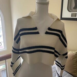 ButterMelon Black and White Striped V-Neck Crop Sweater NWOT